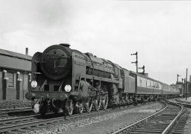 BR Britannia 4-6-2 No. 70039 'Sir Christopher Wren' pulls out of Colchester station on 13th July 1957. Photo: Dave Goodyear.