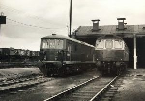 D6526 and E6005 on shed at Feltham on 11th July 1965. Photo: Robert Warburton