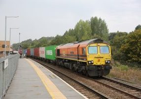 Freightliner's 66415 "You Are Never Alone" passes south with 4O99 11.14 Leeds-Southampton intermodal. Picture Credit Robert Pritchard
