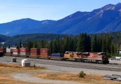 A Canadian Pacific intermodal train rolls into Field, BC for a crew change. Photo: Tony Field.