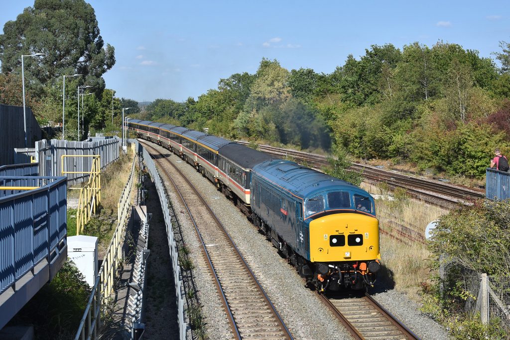 DSL_1963CE2400usm1_80 45118 'Royal Artilleryman' accelerates through Filton Abbey Wood following a signal check, as it heads the return 'Western Wanderer' tour from Cardiff Central to Crewe. The tour reversed at Temple Meads and was taken forward by D1015 'Western Champion' via Bath, Reading west, Swindon and Cheltenham. Image credit: Stewart Jolly
