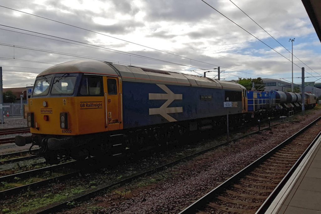 On October 14th 2023, GB Railfreight Class 69s  Nos. 69002 'Bob Tiller CM&EE' and 69003 'The Railway Observer' pause at Cambridge with a Rail Head Treatment Train (RHTT), returning to Broxbourne. GB Railfreight RHTTs are now a familiar sight in East Anglia, with the company having taken over these working from DRS. Photo: Tony Field.