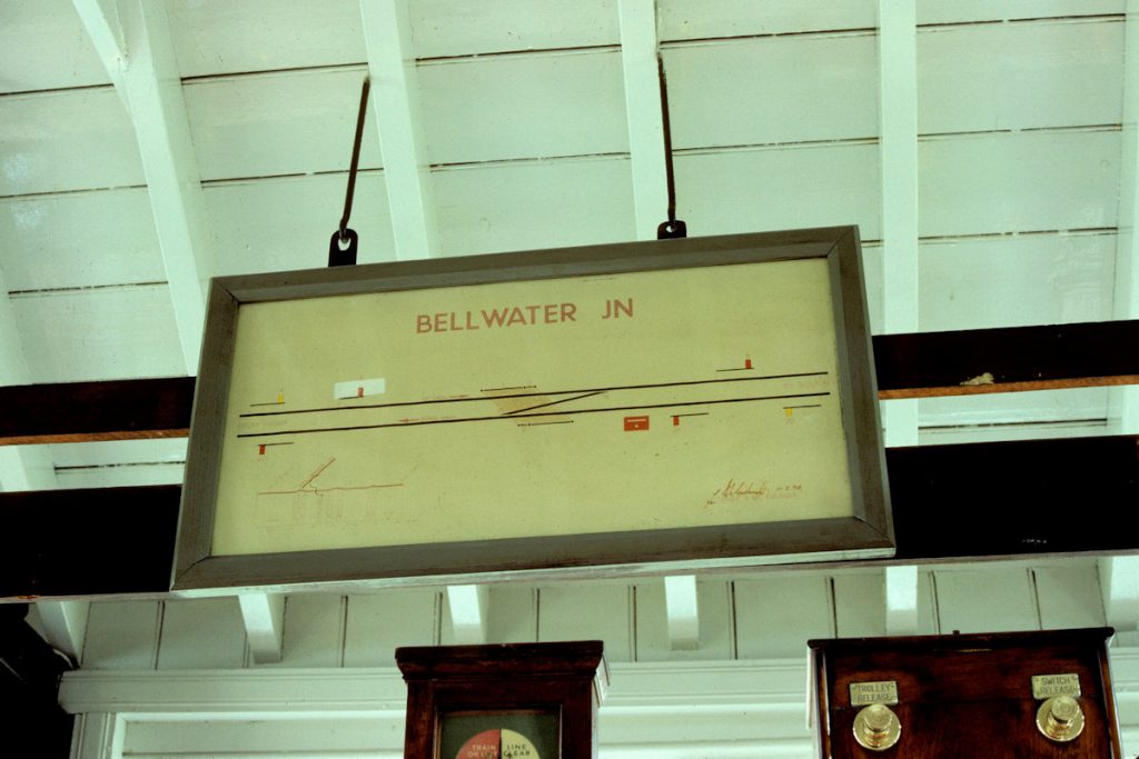 19830910-BELLWATER-Jc-Track-Diagram-1-Alan-Jones-EW The simple track and signalling layout at Bellwater Junction, following closure of the New Line in October 1970, comprises a Distant, Home and Starter signal in the Up and Down directions. The trailing crossover is unsignalled and would be worked by flags in the event of an emergency. The diagram can be seen in the bottom left corner to be dated 11th February 1974. Photo: Alan Jones, with permission from British Rail.