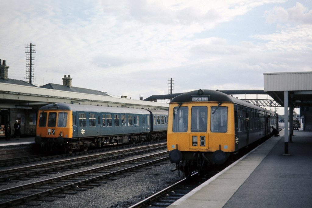19701003-BOSTON-Class-114-Units-on-15 Monday 5th October 1970 was the date of closure of the East Lincs main line from Peterborough to Grimsby, with the last services running on Sunday 4th. On Saturday 3rd, Lincoln-based Class 114 DMUs cross at Boston on the 15.55 Peterborough-Grimsby Town and the 15.34 Grimsby Town to Peterborough. Photo: John Tolson, courtesy Trevor Davis.