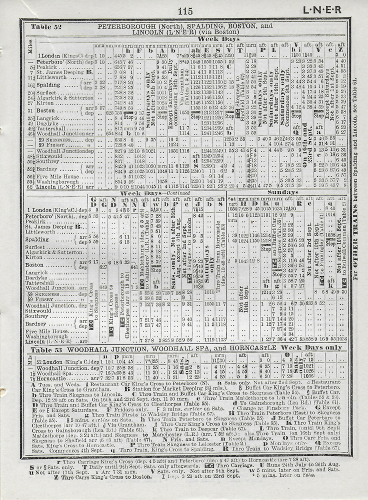 19390704-Horncastle-Branch-Down-Alan-Jones-E3W-1 Summer 1939 LNER Timetable showing eight trains per day to Horncastle, with an additional two on Saturdays. Through carriages from Kings Cross were provided on Fridays and Saturdays, departing Kings Cross on the 4.5 pm to Cleethorpes and detached at Boston for a non-stop run to Woodhall Junction then a double reverse to access the Horncastle Branch, arriving at the terminus at 7.28 pm. Photo: Alan Jones.