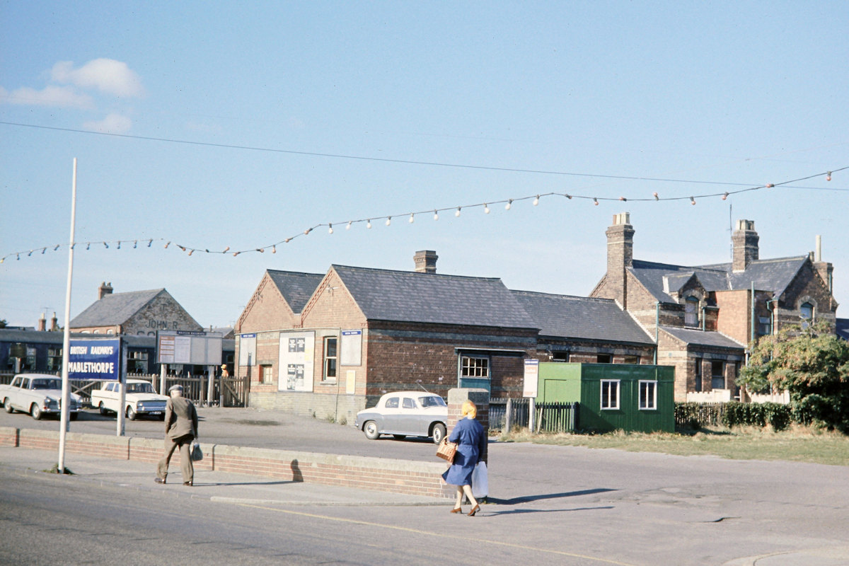 19701003-MABLETHORPE-Station-Exterior-JMT34854-John-Tolson-E4W A lovely view of the approach to Mablethorpe station on its last day of operation, a bright and breezy Saturday October 3rd 1970. The Branch train to Willoughby waits time at the Up platform before its departure at 11.00. Photo: John Tolson, courtesy Trevor Davis.