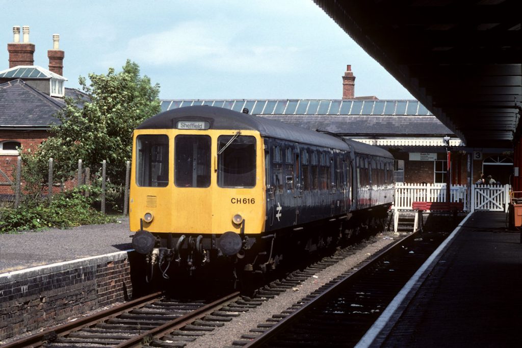 19890812-SKEGNESS-M53541M53522-15-15-to-Nottingham-Alan-Jones-E4W BRCW Class 104 units were never common visitors to Skegness, even when the Eastern Region had an allocation of them. However, on Saturday August 12th 1989, Chester power-twin set CH616 (M53541+M53522, both former veterans of Newton Heath) have made it to the East Coast and rest in Skegness's Platform 2 before heading back to more familiar territory with the 15.15 to Nottingham. Photo: Alan Jones.