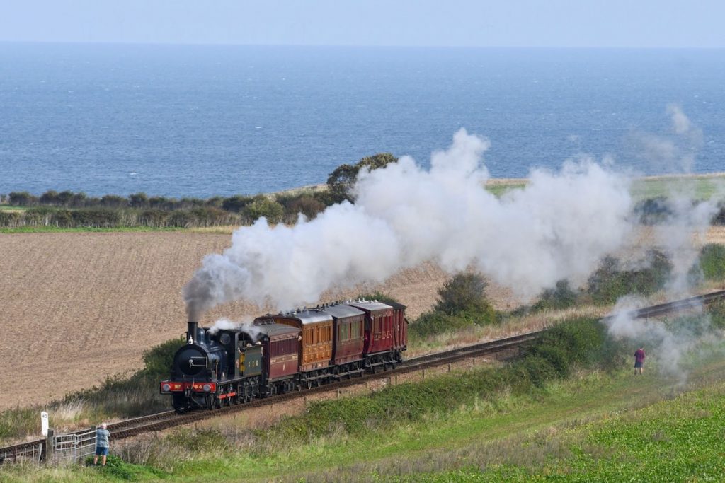 Ex Great Eastern Railway Y14 No. 564 is seen between Sheringham and Weybourne with the North Norfolk Railway's popular vintage train on Saturday 7th October 2023 during the Autumn Showcase event. Photo: Michael Smyth.