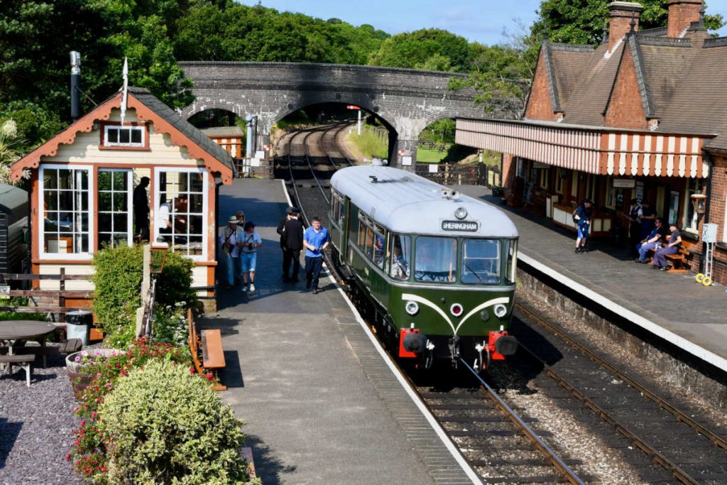 20250615-WEYBOURNE-E79960-Diesel-Gala-1-Michael-Smyth-AW All five of the German Waggon und Maschinenbau four-wheel railbuses were based at Cambridge and worked lightly-trafficked routes such as the Mildenhall branch and Audley End to Bartlow. Remarkably, four survive in preservation. At the start of activities on Sunday June 15th 2025, E79960 stands at Weybourne station en-route from Holt to Sheringham. Photo: Michael Smyth.