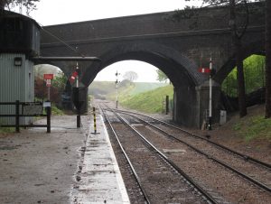 Track South of Cheltenham Racecourse Station with stock and Hunting  Butts Tunnel in the distance