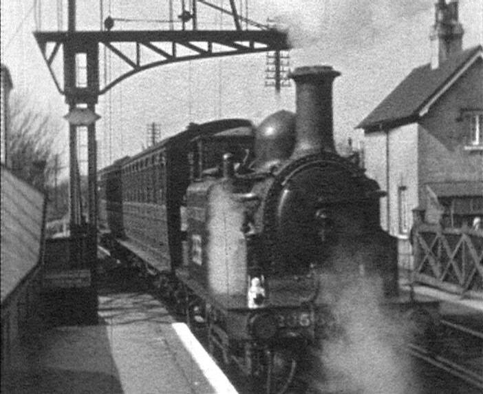 Southern Railway (ex LBSCR) D1 class 0-4-2T No. 2356 propels a Horsham train out of Shoreham-by-Sea, as filmed by Eric Sparks, ca. 1938. Image credit:  Old Steam Railways, ca. 1938 filmed by Eric Sparks [Screen Archive South East]  