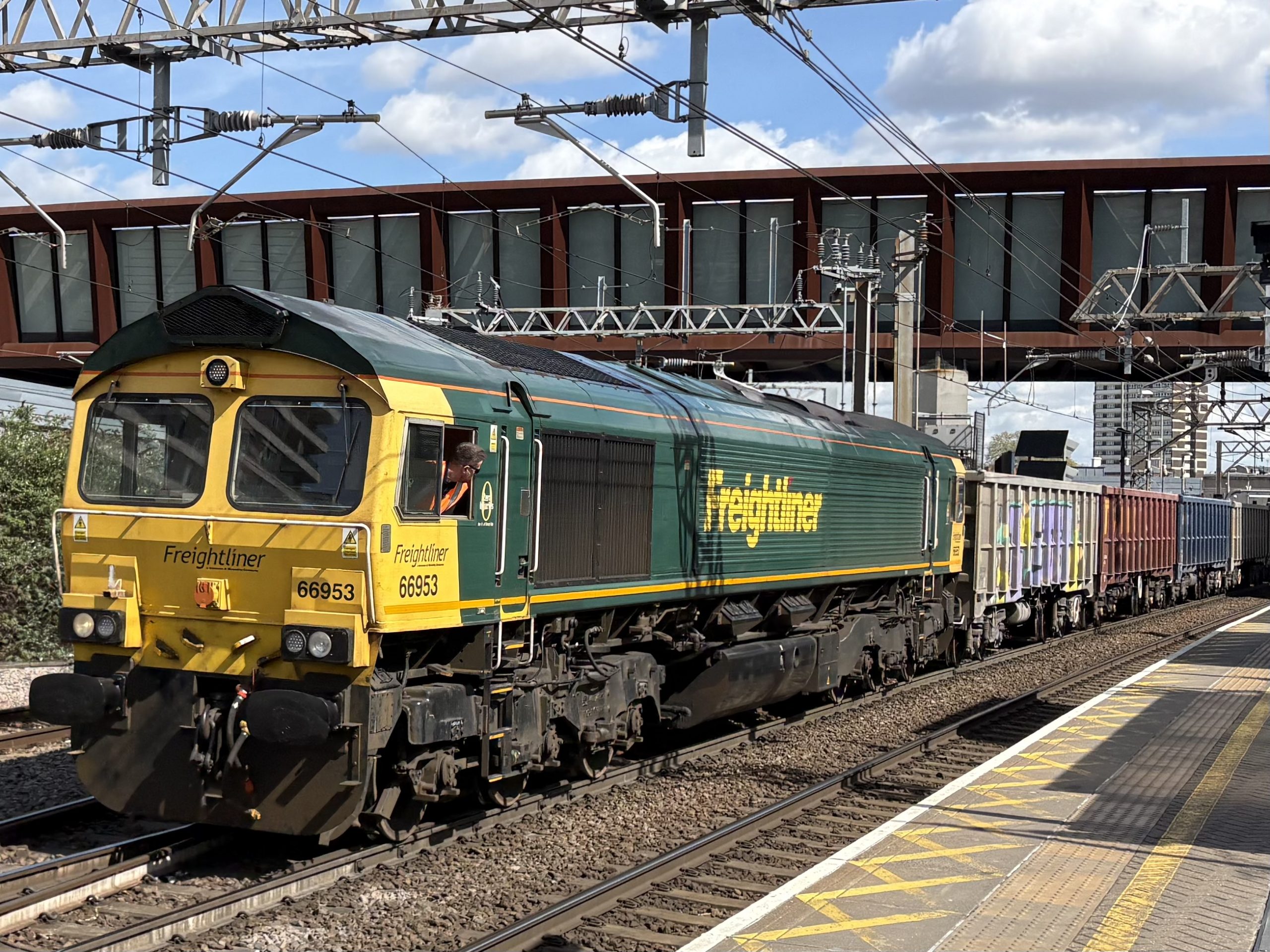Sundry freight services passing through Stratford : Image credits - Peter Hughes.