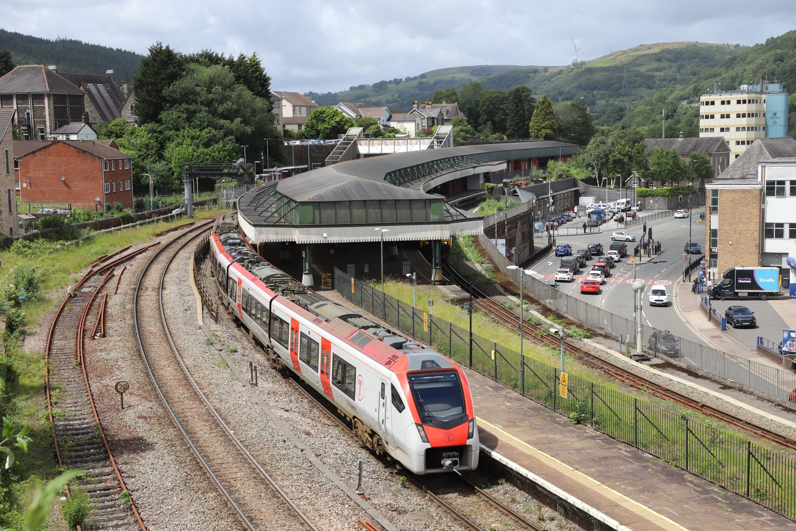 Stadler Unit 756115 leaving Pontypridd at 13.12 with the 12.40 Treherbert - Cardiff Central service : Image Credit - Brian Roberts