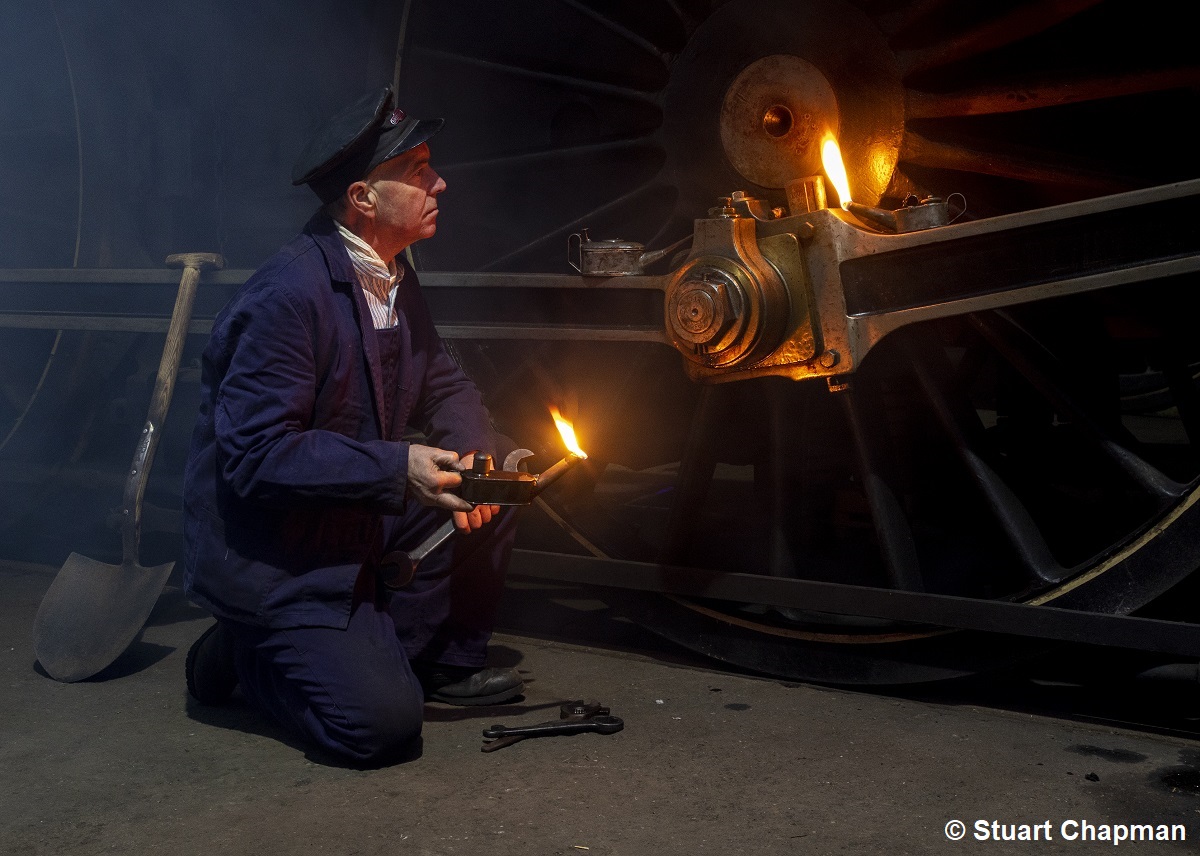 The age old task of preparing a locomotive for duty is re-enacted at Barrow Hill Roundhouse on 8th March 2023. Stuart Chapman