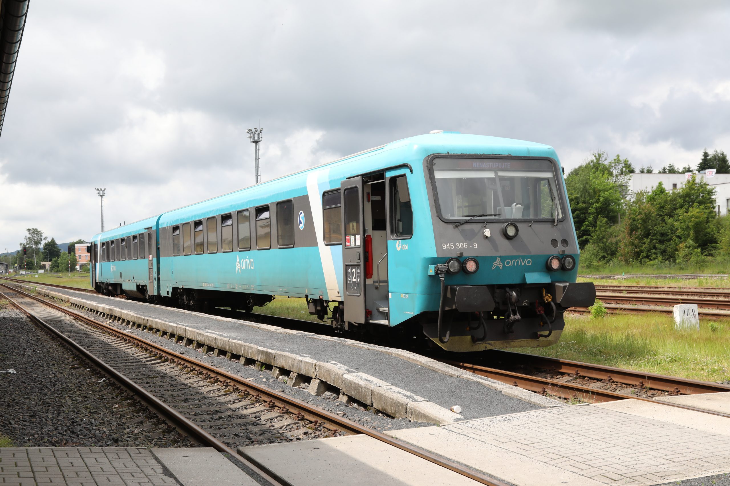 Palmer A - 54583369015_070c755447_o- Arriva 845-306 - Rumburk 02 June 2025 Arriva(CZ) 845-306 waiting to work train ARV1209 the 13:12 to Rybniště. Had there not been engineering works, this train would have continued to Kolín. This is an ex DB class 628 unit. Photo: A. Palmer.